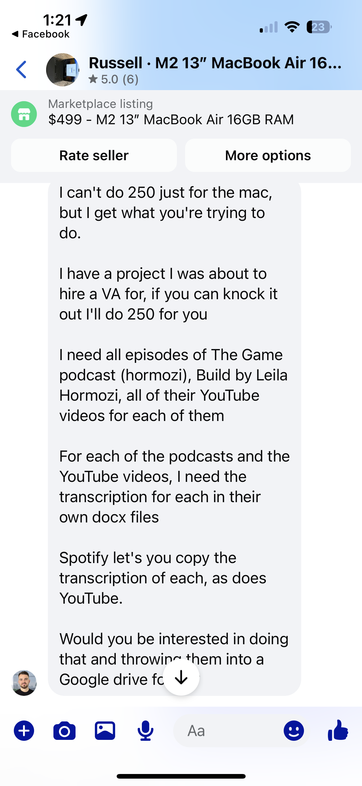 Facebook Marketplace conversation